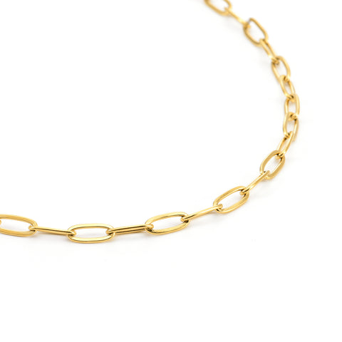 C400G B.Tiff Gold Plated Stainless Steel 2 Clasps Oval Paperclip Link Chain Necklace
