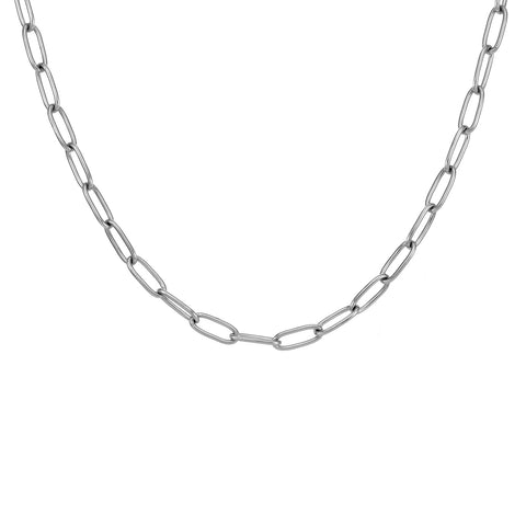 C400W B.Tiff Stainless Steel 2 Clasps Oval Paperclip Link Chain Necklace