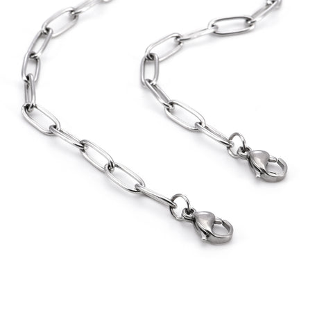 C400W B.Tiff Stainless Steel 2 Clasps Oval Paperclip Link Chain Necklace