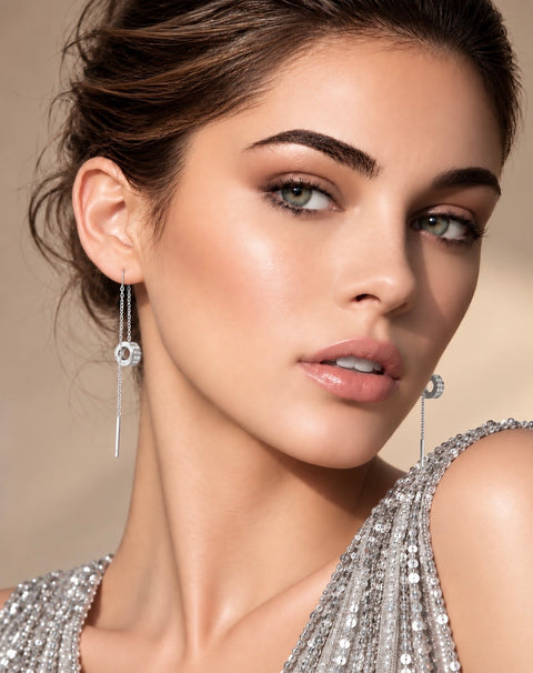 ER228W B.Tiff Thread Dangling Circle Stainless Steel Pave Earrings