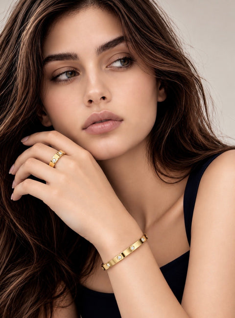RG808G B.Tiff 8-Stone Bold Gold Plated Stainless Steel Ring