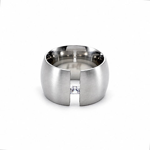 RG200W B.Tiff .5 ct Princess Cut Extra Wide Stainless Steel Ring
