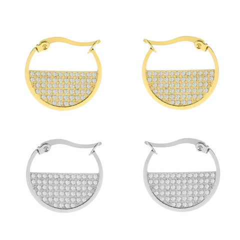 ER500W B.Tiff Pavé Lune Stainless Steel Earrings