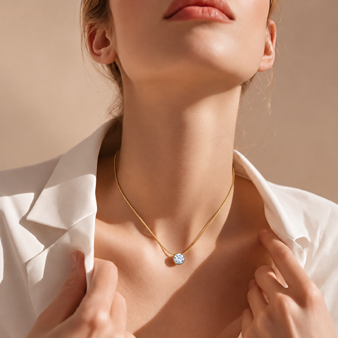 PT201G B.Tiff 2 ct Solitaire Gold Plated Stainless Steel Pendant Necklace