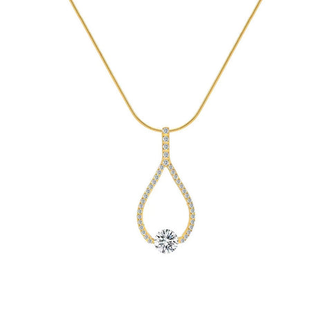 PT306G B.Tiff 1 ct Solitaire Pave Gold Plated Larme Pendant Necklace