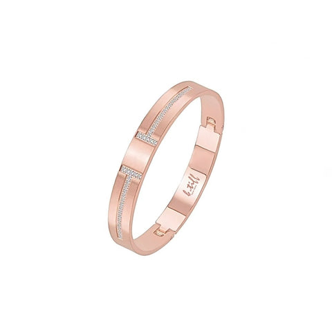 BG107RGP B.Tiff High Polish Pavé Rose Gold Plated Harmony Stainless Steel Bangle Bracelet