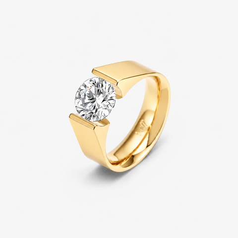 RG093G B.Tiff 2 ct Round Gold Plated Stainless Steel Solitaire Engagement Ring