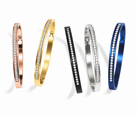 BG333BL B.Tiff Eternity 25 Blue Sapphire Stainless Steel Bangle Bracelet