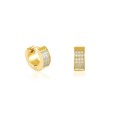 ER418G B.Tiff Pave Gold Plated Stainless Steel Huggie Earrings