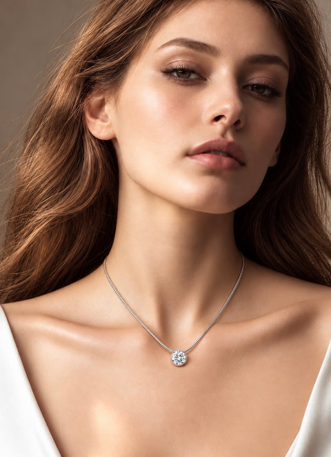 PT201W B.Tiff 2 ct Solitaire Stainless Steel Pendant Necklace