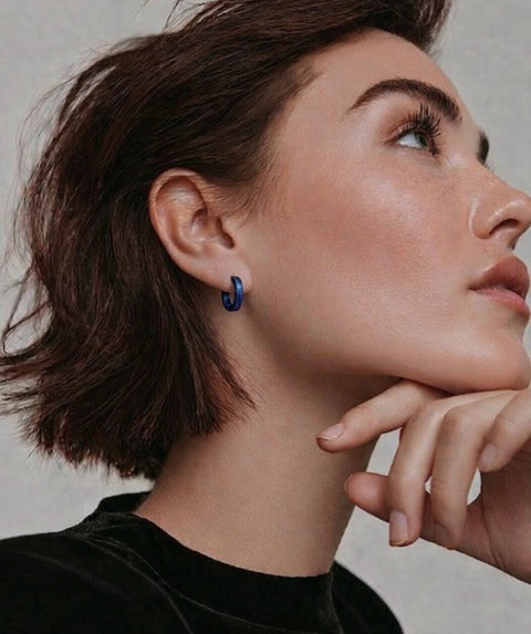 ER300BL B.Tiff Hoop  Blue Sapphire Stainless Steel Earrings