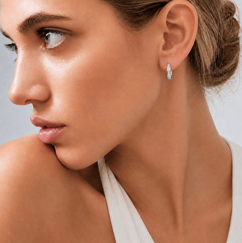 ER305W B.Tiff 18-Stone Pave Stainless Steel Hoop Earrings