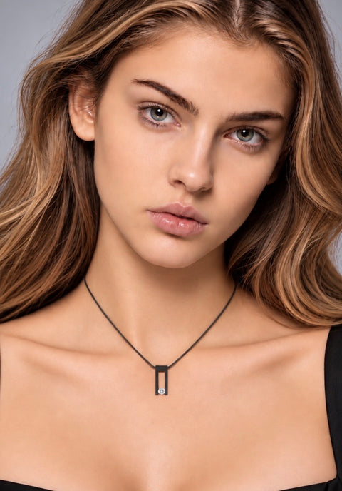 PT089B B.Tiff Black Hollow Bar Pendant Necklace