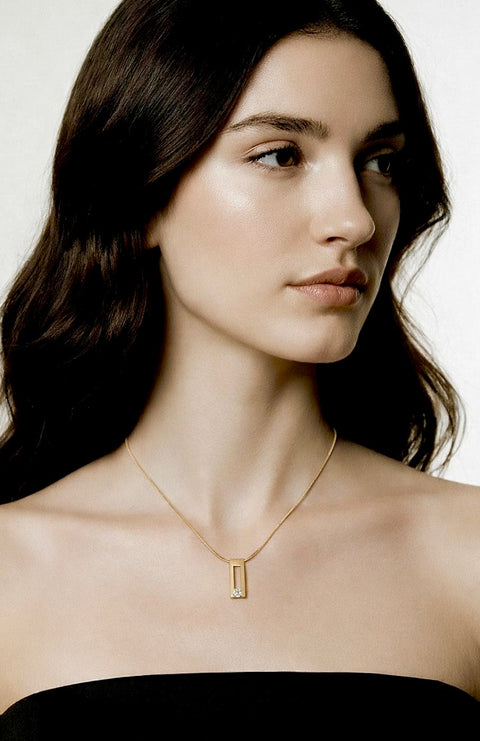 PT089G B.Tiff Gold Hollow Bar Pendant Necklace