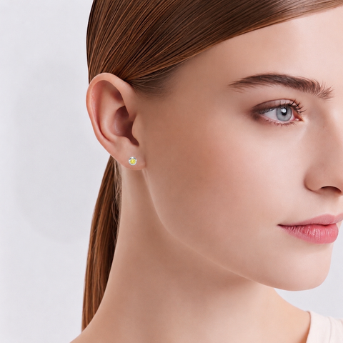 ER002WY B.Tiff Pavé Yellow Solitaire Stainless Steel Stud Earrings