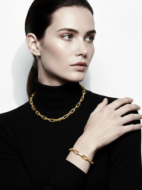 BG001G B.Tiff Gold High Polish Edge Paperclip Link Bracelet