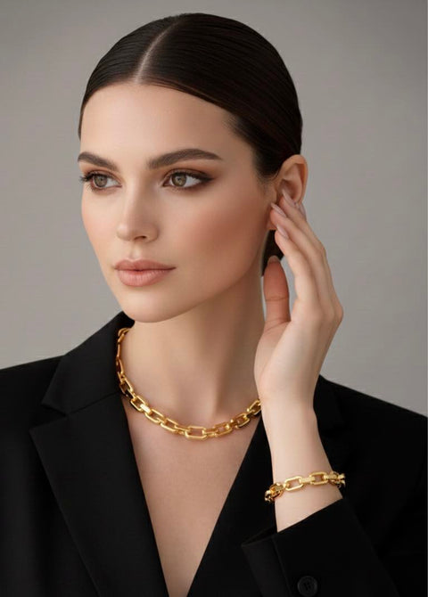 C010G B.Tiff Gold High Polish Edge Paperclip Link Stainless Steel Necklace