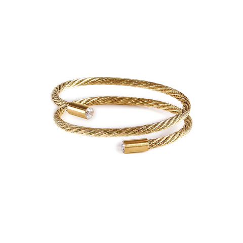 BG003G B.Tiff Double Wrapped Gold Plated Stainless Steel Cable Bangle Bracelet