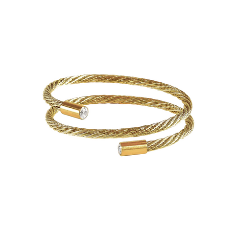 BG003G B.Tiff Double Wrapped Gold Plated Stainless Steel Cable Bangle Bracelet