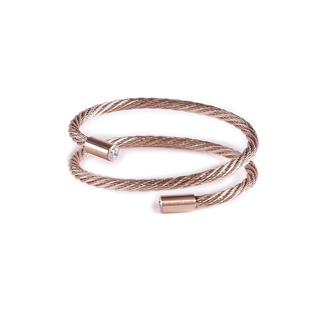 BG003RG B.Tiff Double Wrapped Rose Gold Plated Stainless Steel Cable Bangle Bracelet