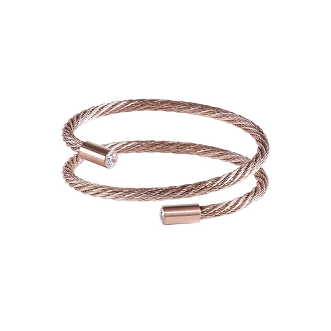 BG003RG B.Tiff Double Wrapped Rose Gold Plated Stainless Steel Cable Bangle Bracelet