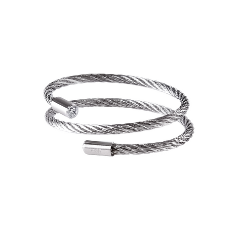 BG003W B.Tiff Double Wrapped Stainless Steel Cable Bangle Bracelet