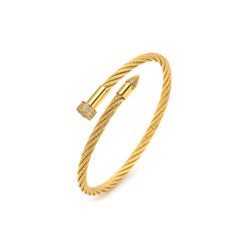 BG005G B.Tiff Gold Plated Pavé Pointe Cable Bangle Bracelet