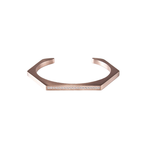 BG017RG B.Tiff Pave' Rose Gold Plated Stainless Steel Hexagon Bangle Bracelet