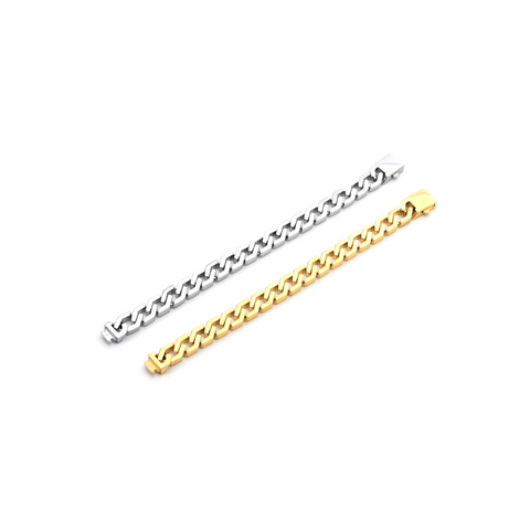 BG100G B.Tiff High Polish Flat Angular Cuban Link Gold Plated Stainless Steel Bracelet