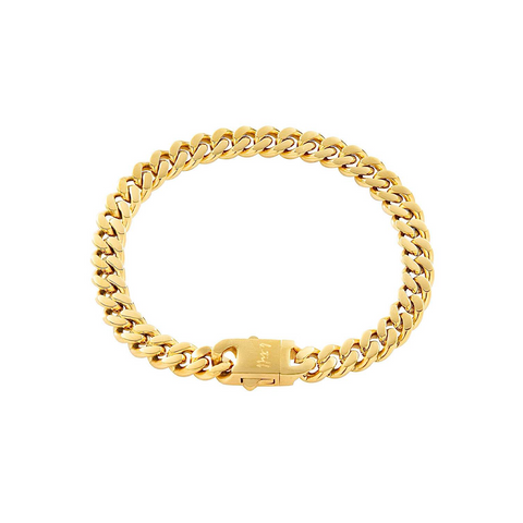 BG138G B.Tiff 8mm Gold Flat Cuban Link Stainless Steel Bracelet