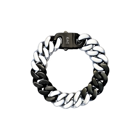 BG160BW B.Tiff Black Anodized & Stainless Steel Flat Cuban Link Bracelet
