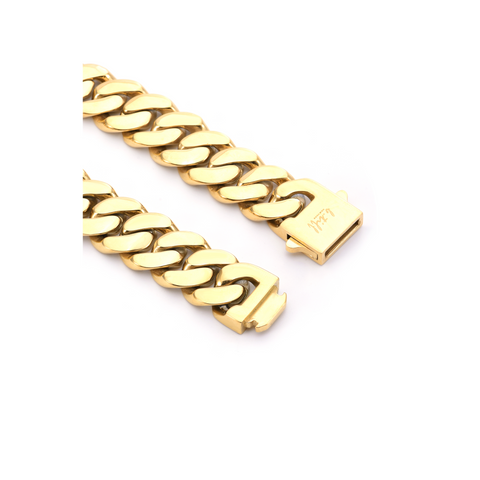BG160G B.Tiff Flat Cuban Link Gold Plated Stainless Steel Bracelet
