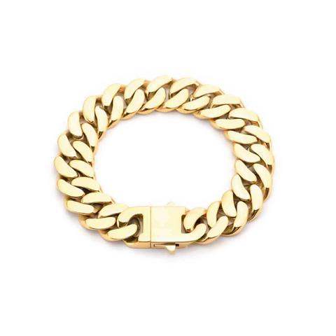 BG160G B.Tiff Flat Cuban Link Gold Plated Stainless Steel Bracelet