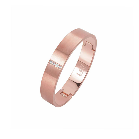 BG223RG B.Tiff 4-Stone Wide Rose Gold Plated Stainless Steel Pavé Bangle Bracelet