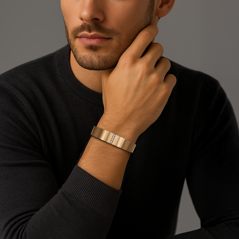 BG223RG B.Tiff 4-Stone Wide Rose Gold Plated Stainless Steel Pavé Bangle Bracelet