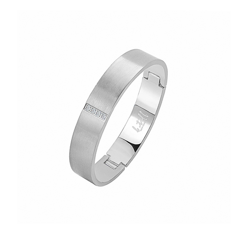 BG223W B.Tiff 4-Stone Wide Stainless Steel Pavé Bangle Bracelet