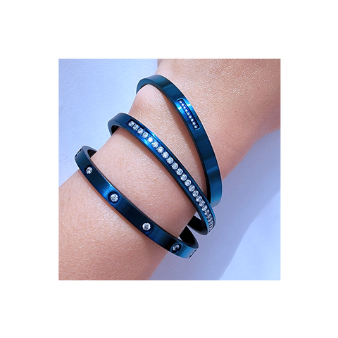 BG333BL B.Tiff Eternity 25 Blue Sapphire Stainless Steel Bangle Bracelet
