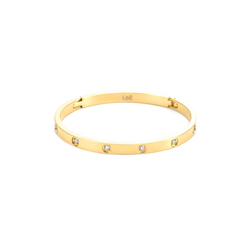 BG308GP B.Tiff 8-Stone High Polish Gold Plated Stainless Steel Star Bangle Bracelet