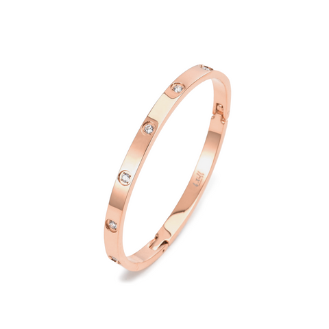 BG308RGP B.Tiff 8-Stone High Polish Rose Gold Plated Stainless Steel Star Bangle Bracelet