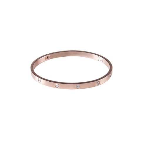 BG308RG B.Tiff 8-Stone Matte Rose Gold Plated Stainless Steel Star Bangle Bracelet