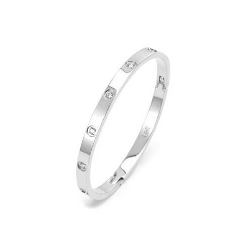 BG308WP B.Tiff High Polish 8-Stone Stainless Steel Star Bangle Bracelet