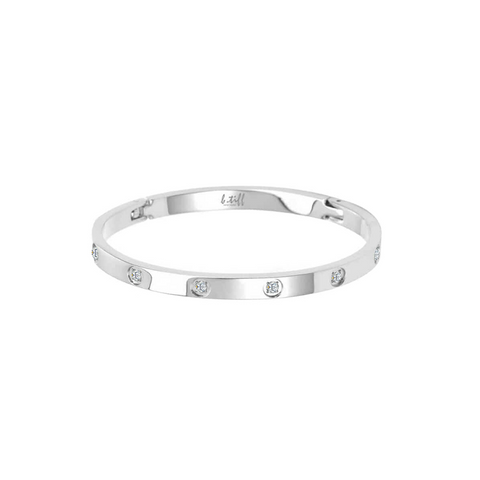 BG308WP B.Tiff High Polish 8-Stone Stainless Steel Star Bangle Bracelet