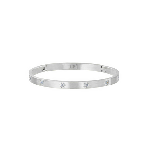 BG308W B.Tiff 8-Stone Matte Stainless Steel Star Bangle Bracelet