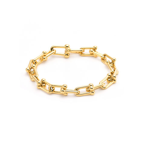 BG525G B.Tiff 18K Gold Plated Horseshoe Link Stainless Steel Chain Bracelet