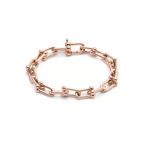 BG525RG B.Tiff Rose Gold Plated Horseshoe Link Stainless Steel Chain Bracelet