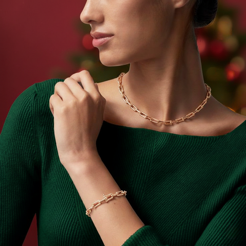 C525RG B.Tiff Rose Gold Plated Horseshoe Link Stainless Steel Chain Necklace