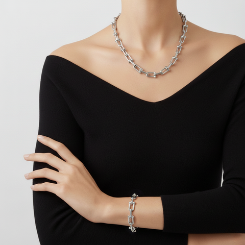 C525W B.Tiff Horseshoe Link Stainless Steel Chain Necklace