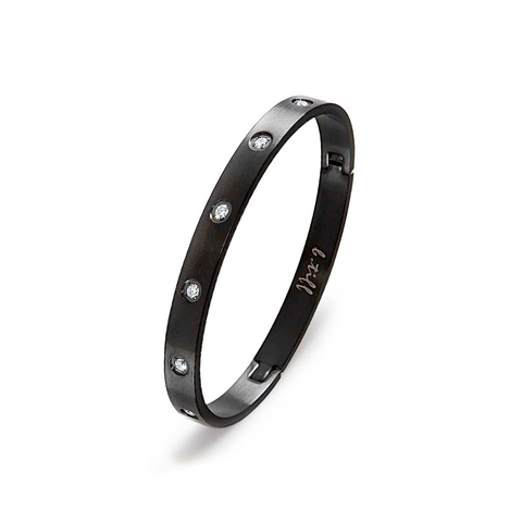 BG808B B.Tiff 8-Stone Bold Black Anodized Stainless Steel Bangle Bracelet