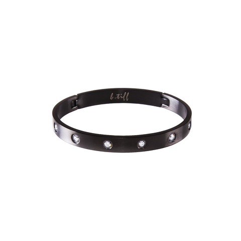 BG808B B.Tiff 8-Stone Bold Black Anodized Stainless Steel Bangle Bracelet