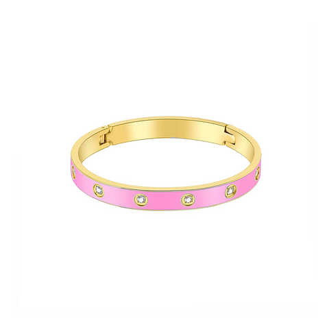 BG808EPG B.Tiff 8-Stone Bold Pink Enameled Gold Plated Stainless Steel Bangle Bracelet